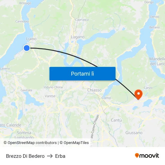 Brezzo Di Bedero to Erba map