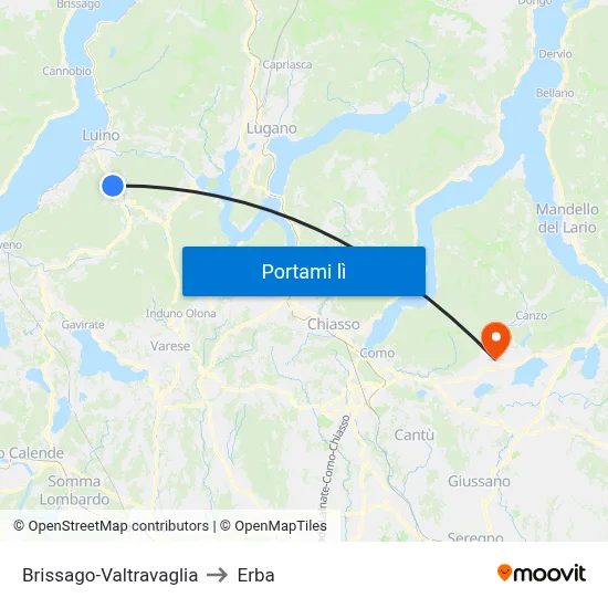 Brissago-Valtravaglia to Erba map