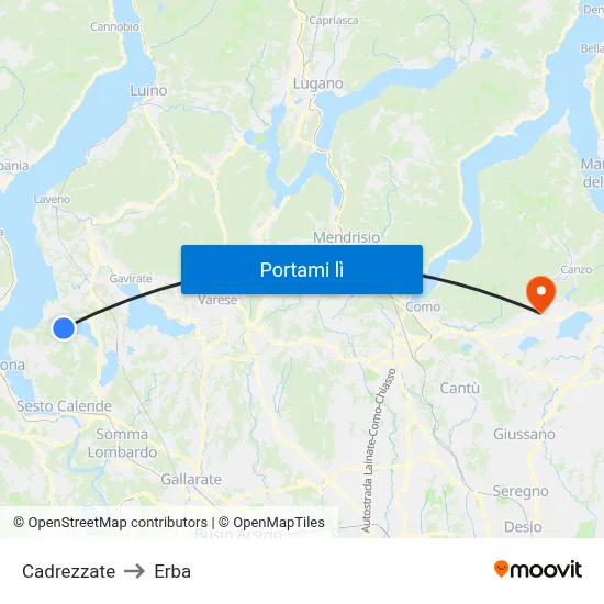 Cadrezzate to Erba map