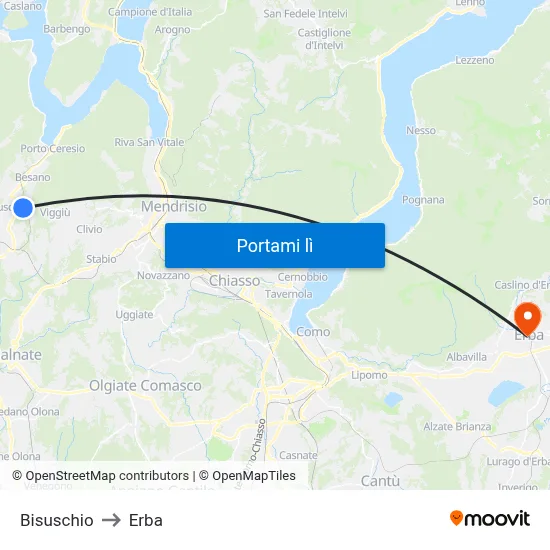 Bisuschio to Erba map