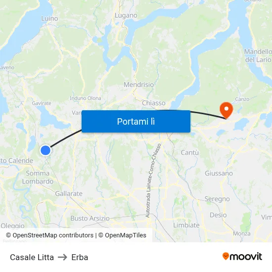 Casale Litta to Erba map