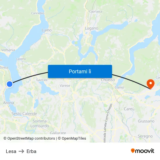 Lesa to Erba map