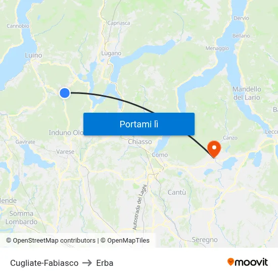 Cugliate-Fabiasco to Erba map