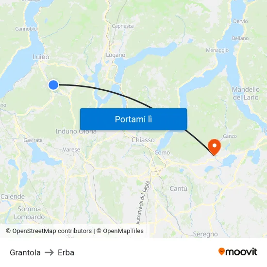 Grantola to Erba map