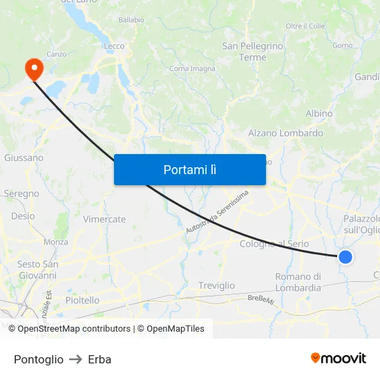 Pontoglio to Erba map