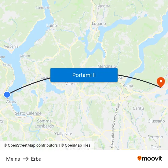 Meina to Erba map
