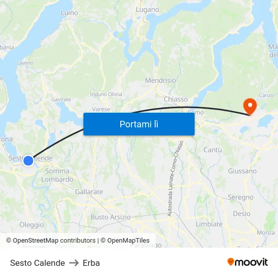 Sesto Calende to Erba map