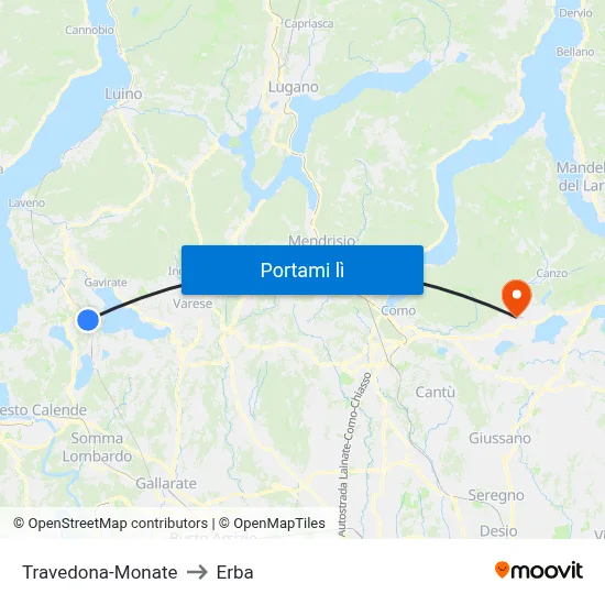 Travedona-Monate to Erba map