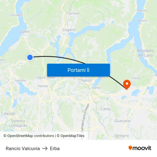Rancio Valcuvia to Erba map