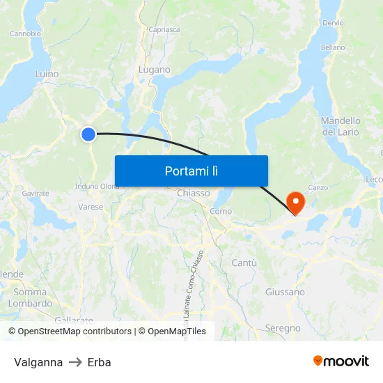 Valganna to Erba map