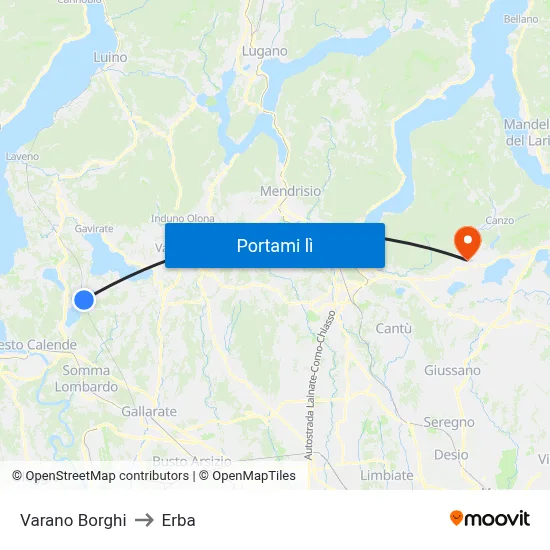 Varano Borghi to Erba map
