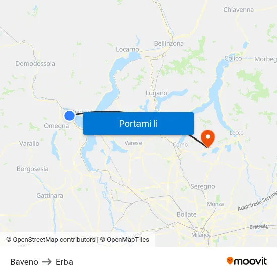 Baveno to Erba map