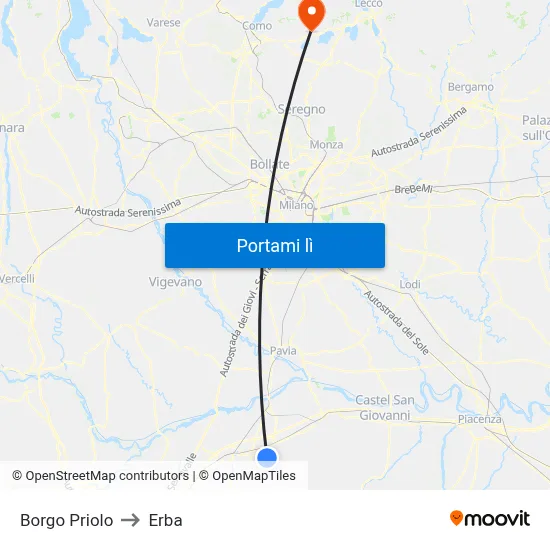 Borgo Priolo to Erba map
