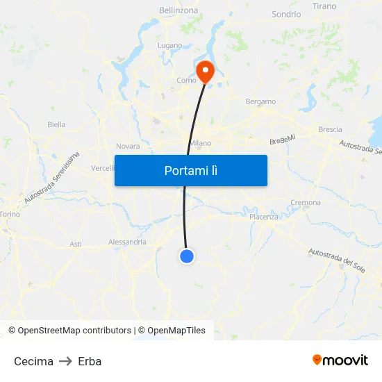 Cecima to Erba map