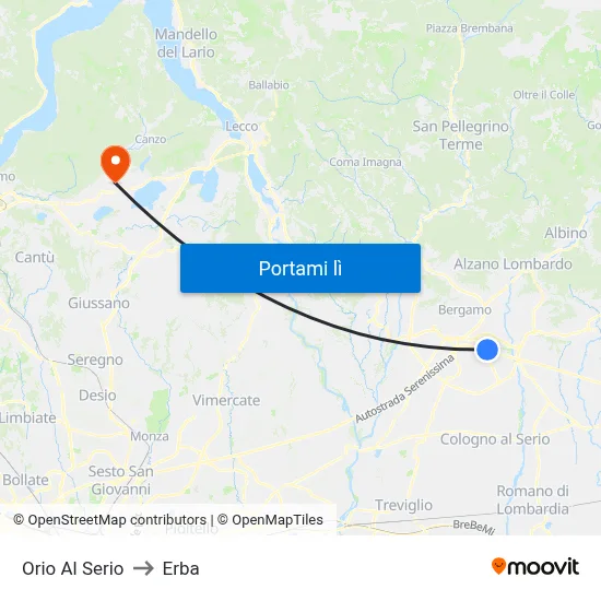 Orio Al Serio to Erba map