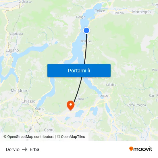 Dervio to Erba map