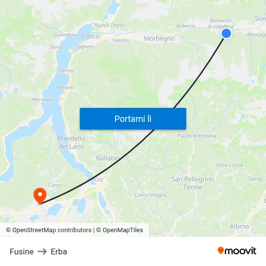 Fusine to Erba map