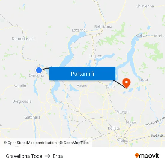 Gravellona Toce to Erba map