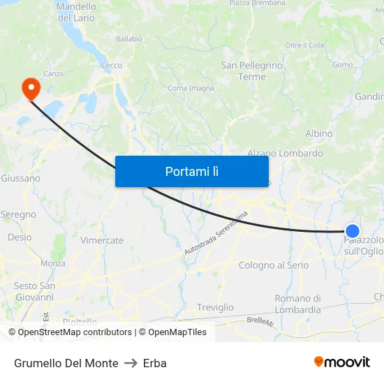 Grumello Del Monte to Erba map