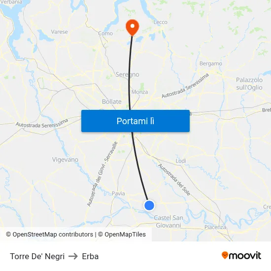 Torre De' Negri to Erba map