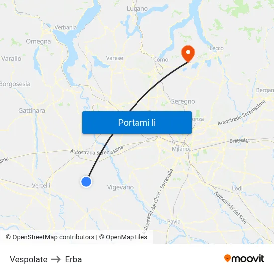 Vespolate to Erba map