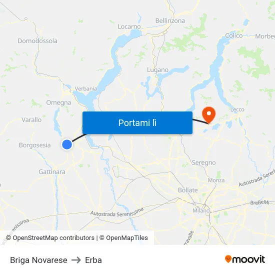 Briga Novarese to Erba map