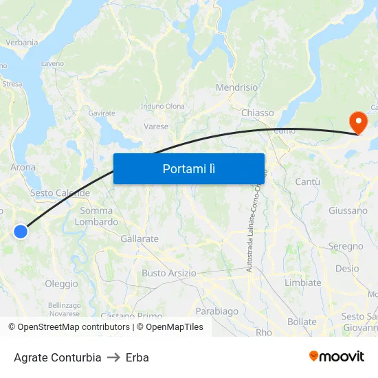 Agrate Conturbia to Erba map