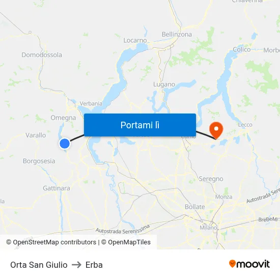 Orta San Giulio to Erba map