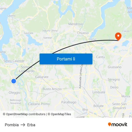Pombia to Erba map