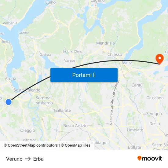 Veruno to Erba map