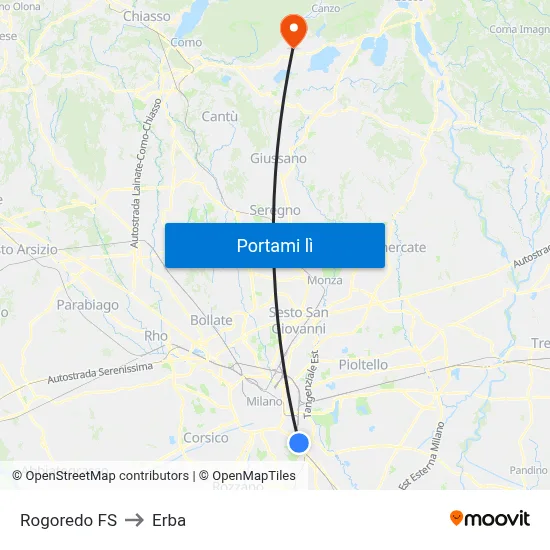 Rogoredo FS to Erba map