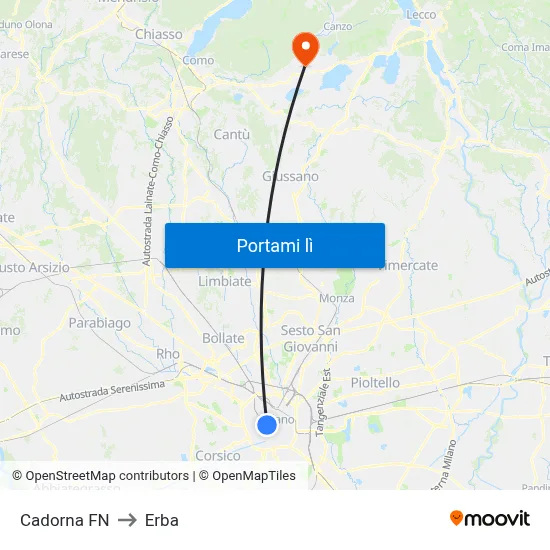 Cadorna FN to Erba map