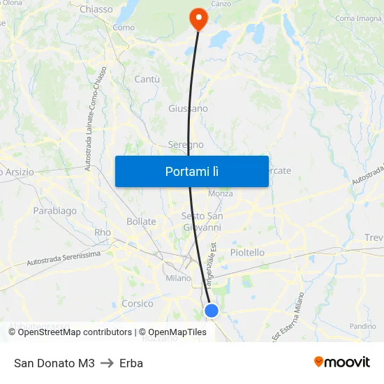 San Donato M3 to Erba map