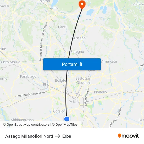 Assago Milanofiori Nord to Erba map
