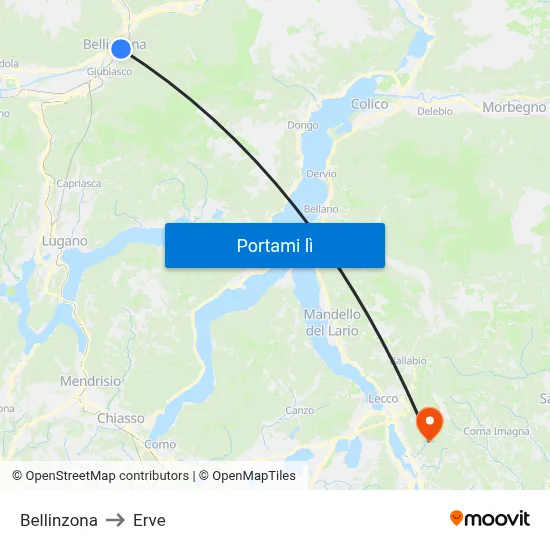Bellinzona to Erve map
