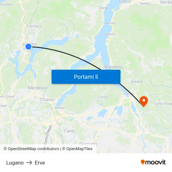 Lugano to Erve map
