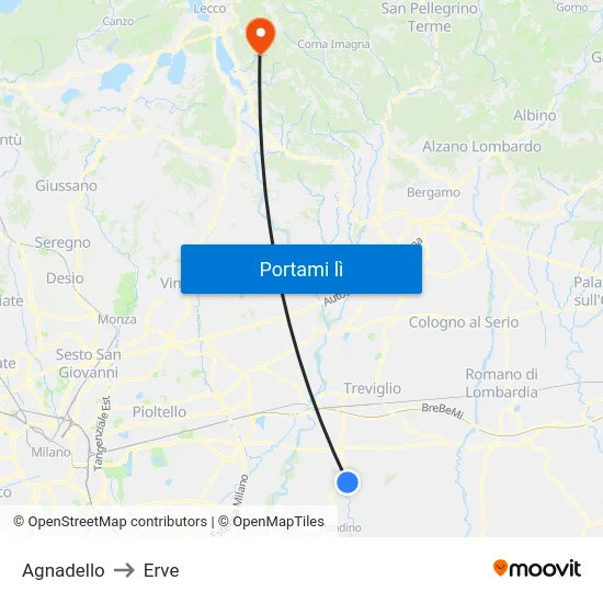 Agnadello to Erve map