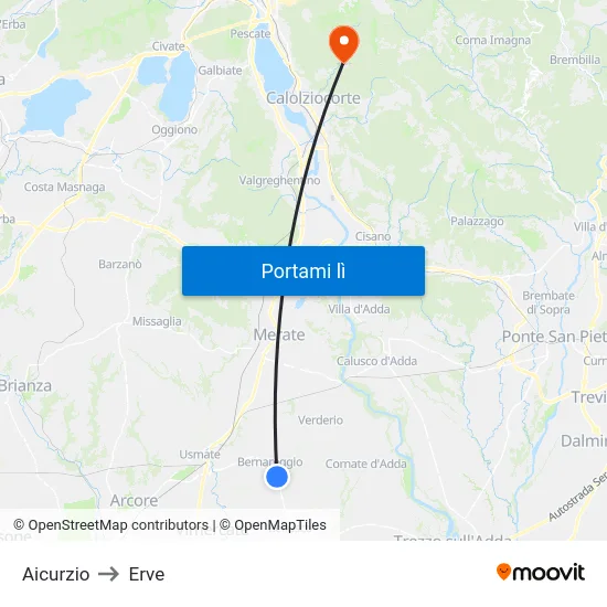 Aicurzio to Erve map