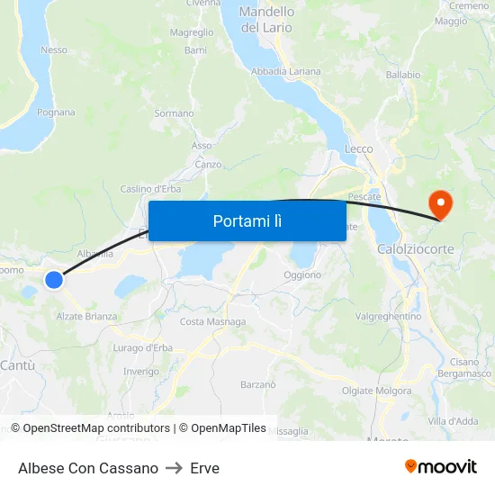Albese Con Cassano to Erve map