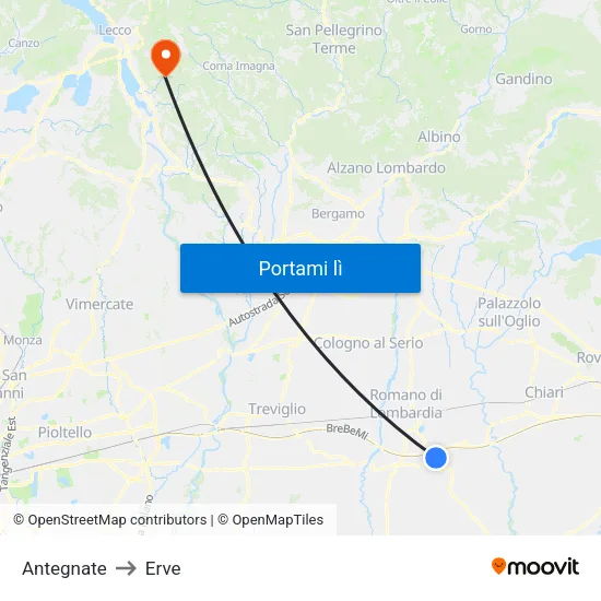 Antegnate to Erve map