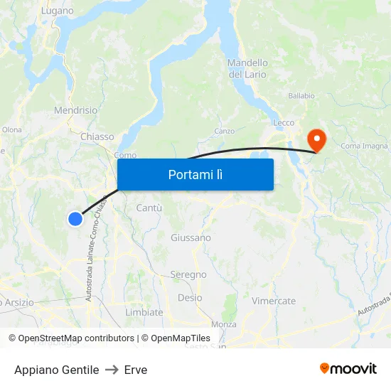 Appiano Gentile to Erve map