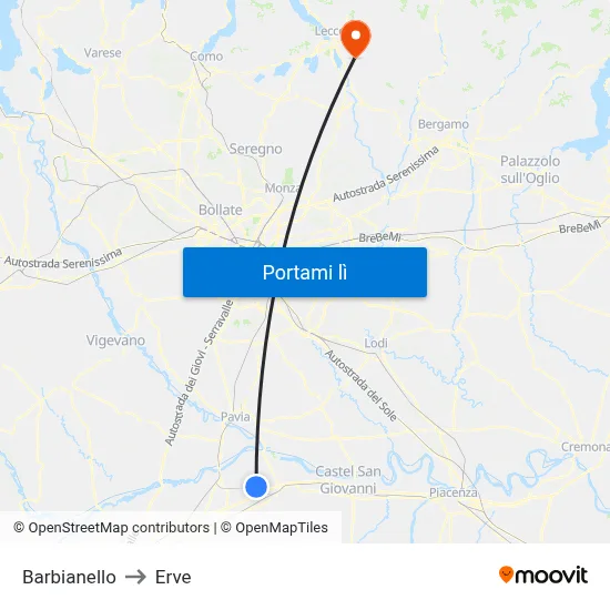 Barbianello to Erve map