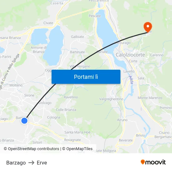 Barzago to Erve map
