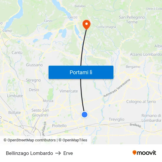Bellinzago Lombardo to Erve map