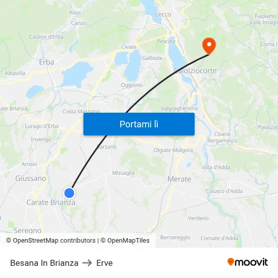 Besana In Brianza to Erve map