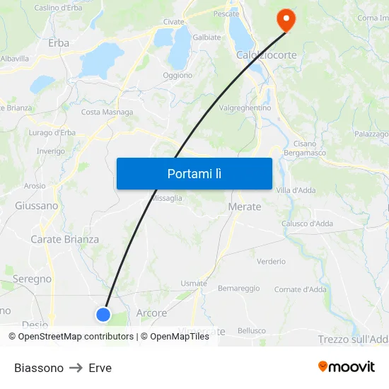 Biassono to Erve map