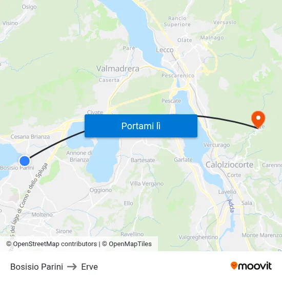 Bosisio Parini to Erve map