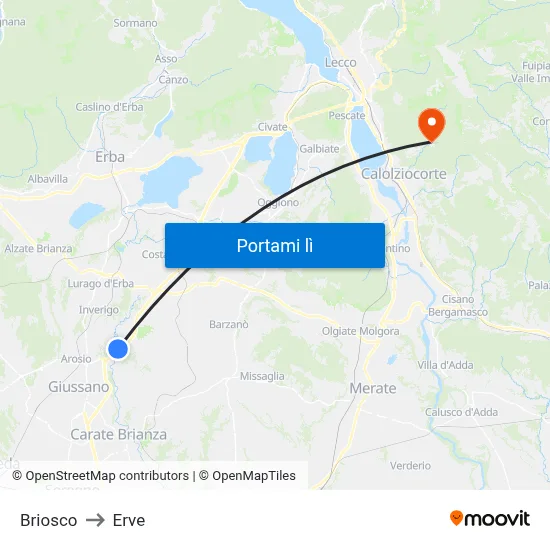 Briosco to Erve map