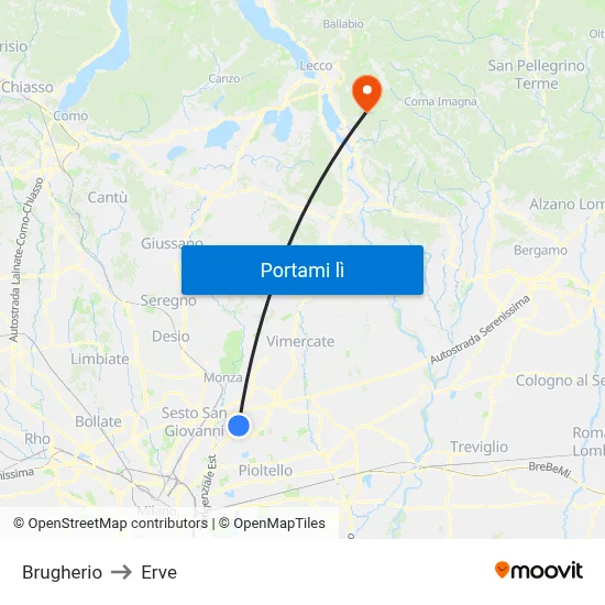 Brugherio to Erve map