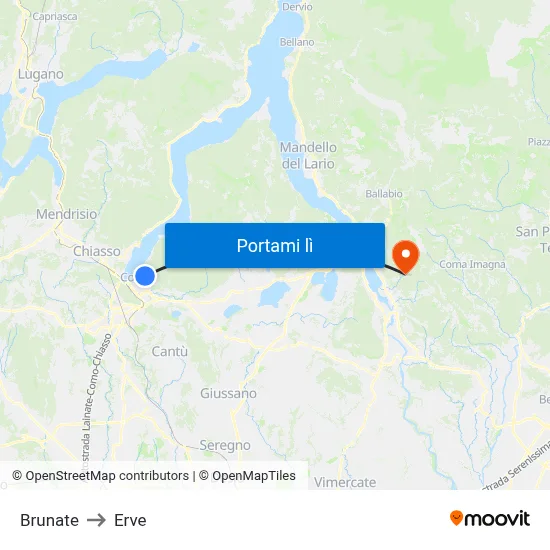 Brunate to Erve map